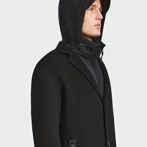 RUDSAK DRAL Men's 2-in-1 Wool and Down Coat (black) 100% wool overcoat w/ puffer